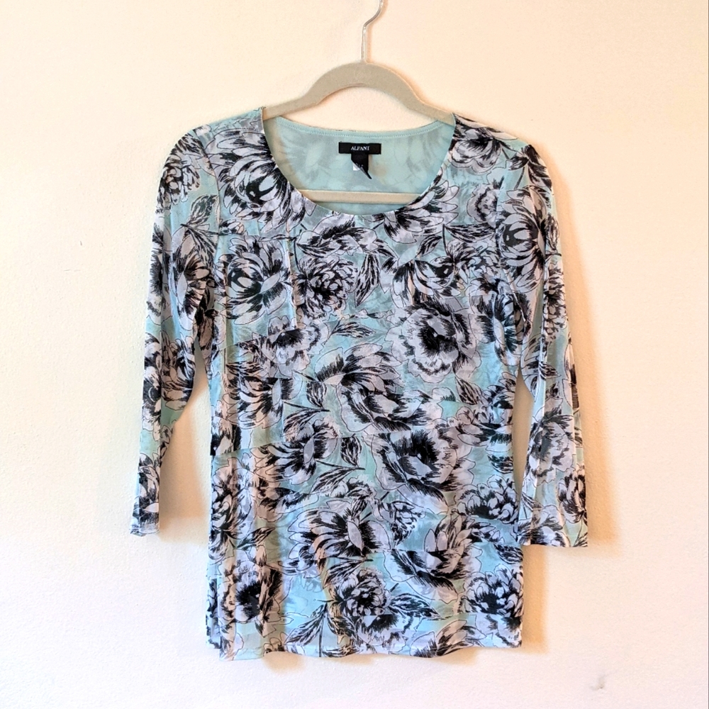 Alfani Small Floral 3/4 Sleeve Top